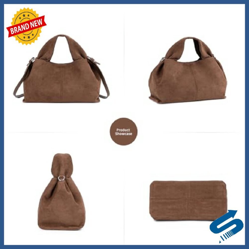 Faux Suede Hobo Bag Half-Moon Shoulder Purse Tote Everyday Use - Picture 7 of 8